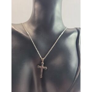 Silver Tone Rhinestone Cross Necklace Clear Crystal Pendant Religious Jewelry